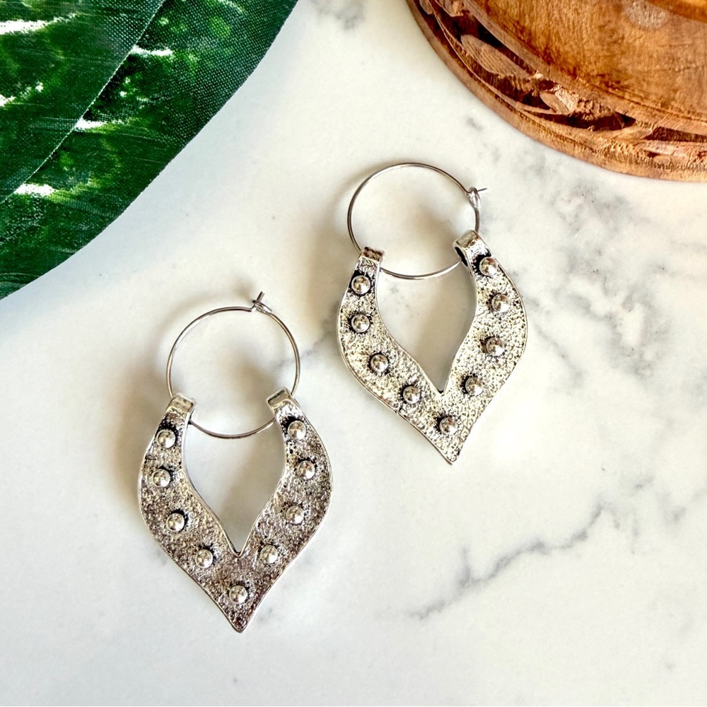 2/$30🌵 Silver Shield Boho Viking Stud Hoop Earrings Dot Dangle Jewelry Gift NEW